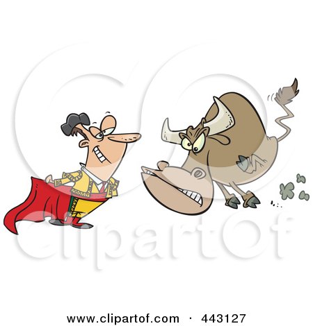 Royalty-Free (RF) Clip Art Illustration of a Cartoon Bull Charging A Matador by toonaday