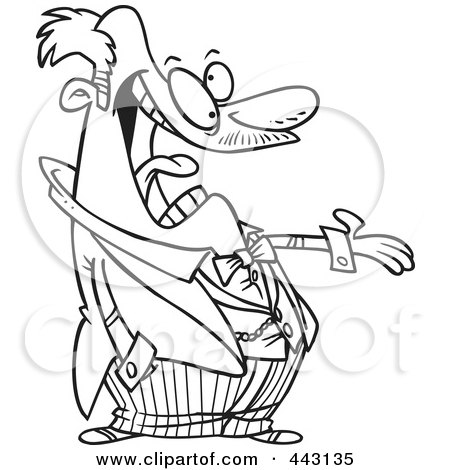 Royalty-Free (RF) Clip Art Illustration of a Cartoon Black And White Outline Design Of A Happy Mayor Gesturing by toonaday