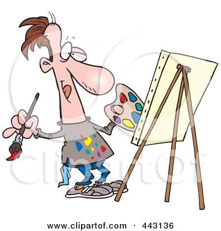 Royalty-Free (RF) Clip Art Illustration of a Cartoon Male Artist Painting His Masterpiece by toonaday