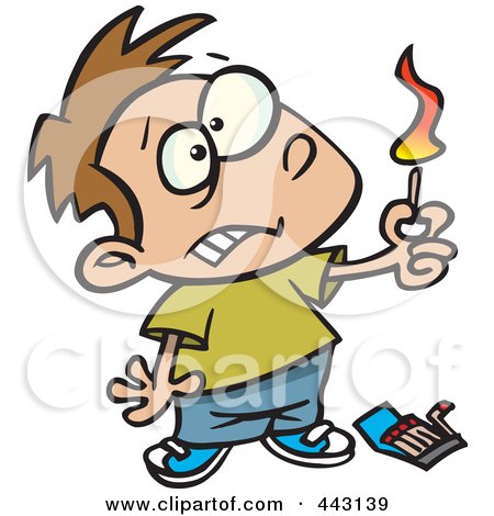 Royalty-Free (RF) Clip Art Illustration of a Cartoon Boy Playing With Matches by toonaday