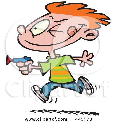 Royalty-Free (RF) Clip Art Illustration of a Cartoon Boy Playing With A Dart Gun by toonaday