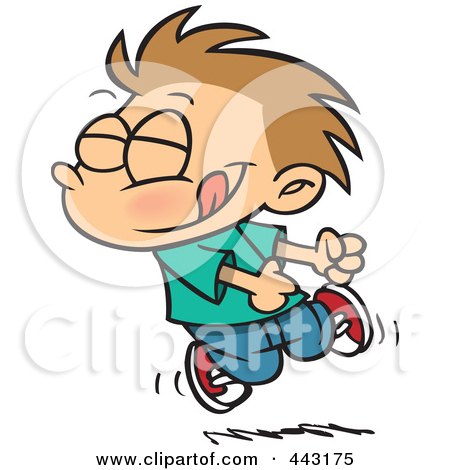 Royalty-Free (RF) Clip Art Illustration of a Cartoon Boy Doing A Happy Dance by toonaday