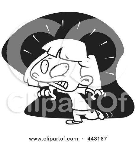 Royalty-Free (RF) Clip Art Illustration of a Cartoon Black And White Outline Design Of A Girl Afraid Of The Dark by toonaday