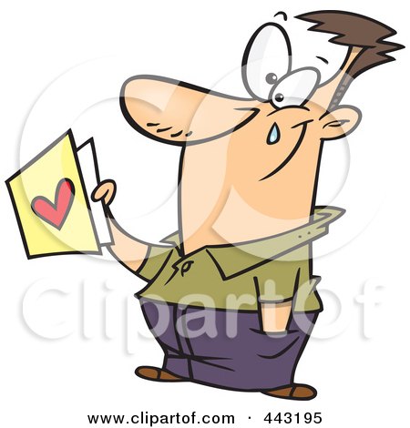 Royalty-Free (RF) Clip Art Illustration of a Cartoon Touched Dad Holding A Father's Day Card by toonaday