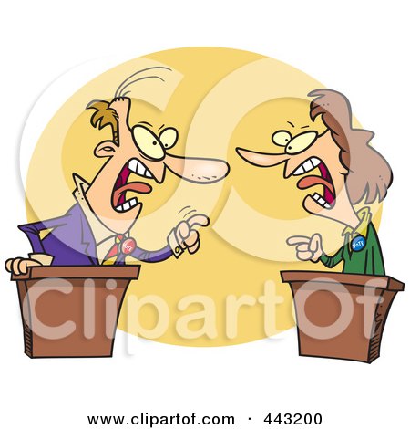 Royalty-Free (RF) Clip Art Illustration of a Cartoon Businessman And Woman Debating by toonaday