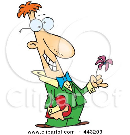 Royalty-Free (RF) Clip Art Illustration of a Cartoon Courting Man Holding A Flower And A Gift by toonaday
