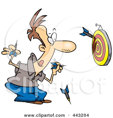 Royalty-Free (RF) Clip Art Illustration of a Cartoon Man Throwing Darts by toonaday