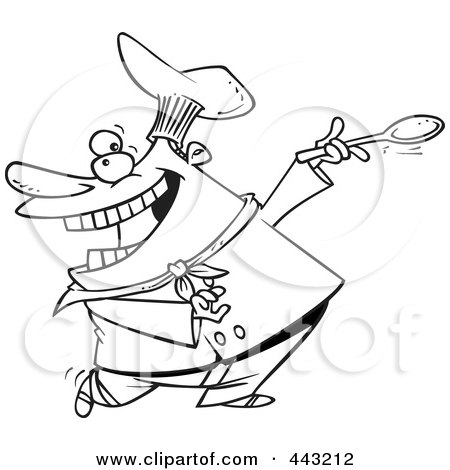 Royalty-Free (RF) Clip Art Illustration of a Cartoon Black And White Outline Design Of A Dancing Chef by toonaday