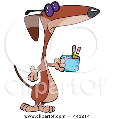 Royalty-Free (RF) Clip Art Illustration of a Cartoon Wiener Dog Holding A Pencil Cup by toonaday