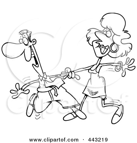 Royalty-Free (RF) Clip Art Illustration of a Cartoon Black And White Outline Design Of A Man Stepping On His Dancing Partner's Foot by toonaday