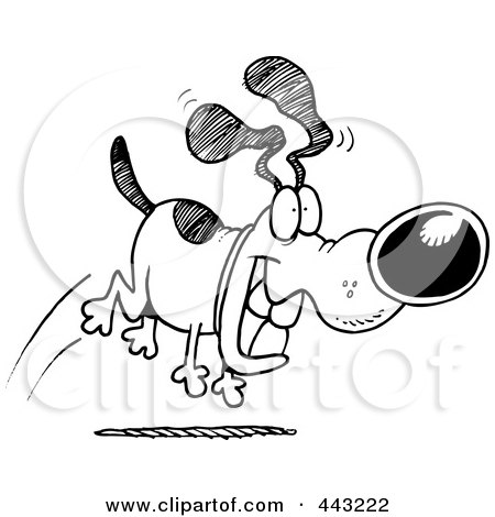 Royalty-Free (RF) Clip Art Illustration of a Cartoon Black And White Outline Design Of A Hyper Dog by toonaday