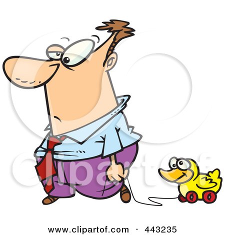 Royalty-Free (RF) Clip Art Illustration of a Cartoon Businessman Rolling His Duck Toy by toonaday