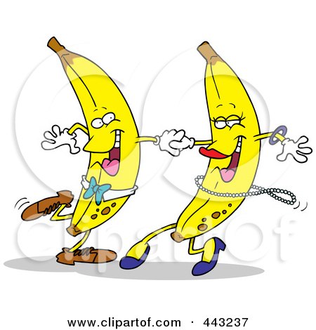 Royalty-Free (RF) Clip Art Illustration of a Cartoon Banana Couple Dancing by toonaday