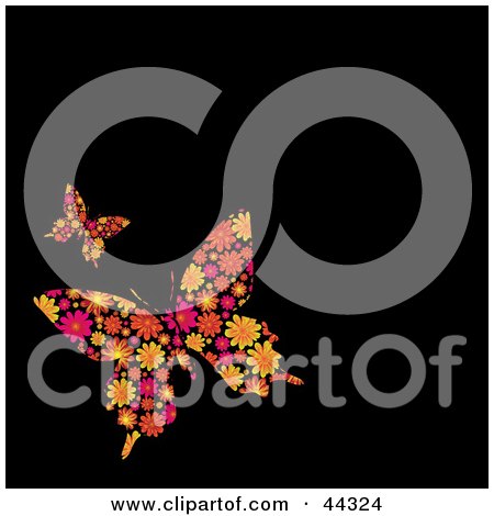 Royalty-free (RF) Clip Art Of Floral Butterfly Designs Against A Black Background by michaeltravers