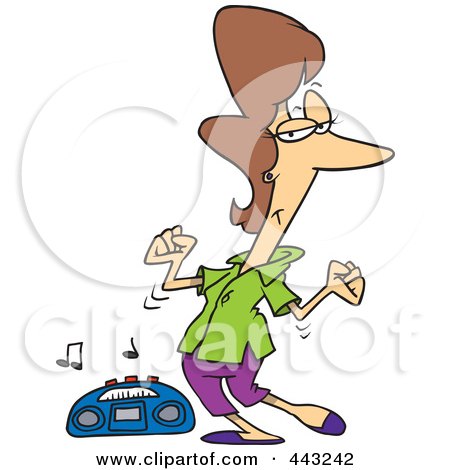 Royalty-Free (RF) Clip Art Illustration of a Cartoon Woman Dancing By A Radio by toonaday