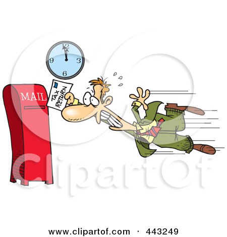 Royalty-Free (RF) Clip Art Illustration of a Cartoon Tax Payer Nearly Missing The Deadline by toonaday