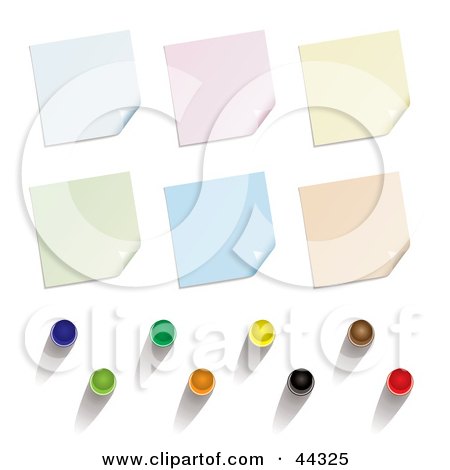 Royalty-free (RF) Clip Art Of Post-it Note Pin Up Variations And Colors by michaeltravers