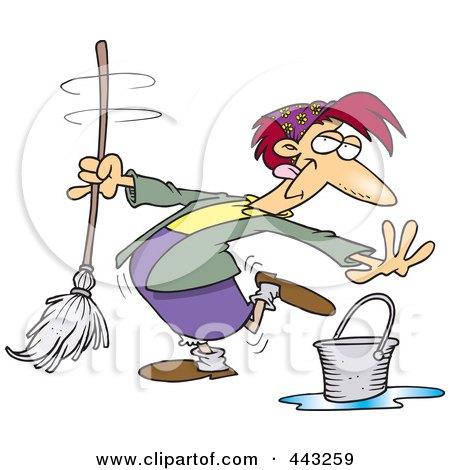 Royalty-Free (RF) Clip Art Illustration of a Cartoon Woman Dancing And Mopping by toonaday
