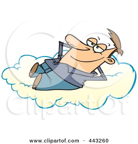 Royalty-Free (RF) Clip Art Illustration of a Cartoon Man Daydreaming On A Cloud by toonaday