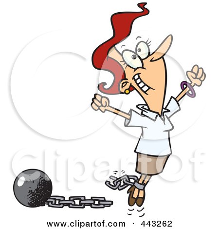 Royalty-Free (RF) Clip Art Illustration of a Cartoon Woman Breaking Free From Debt by toonaday