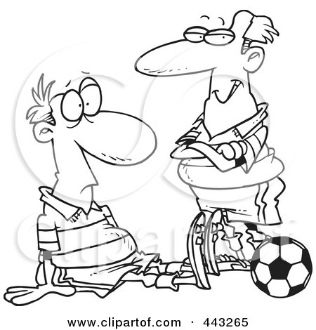 Royalty-Free (RF) Clip Art Illustration of a Cartoon Black And White Outline Design Of A Dazed Soccer Player by toonaday