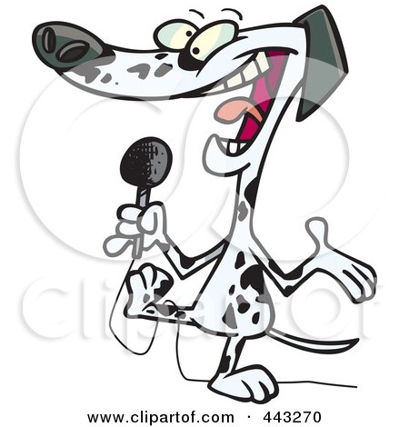 Royalty-Free (RF) Clip Art Illustration of a Cartoon Dalmatian Using A Microphone by toonaday