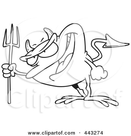 Royalty-Free (RF) Clip Art Illustration of a Cartoon Black And White Outline Design Of A Frog Devil by toonaday