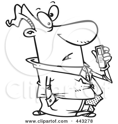 Royalty-Free (RF) Clip Art Illustration of a Cartoon Black And White Outline Design Of A Man Holding A Dictaphone by toonaday