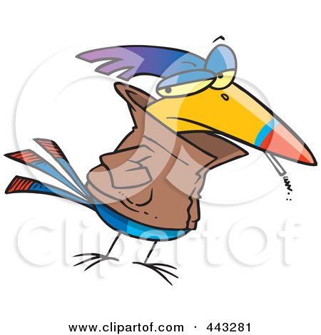 Royalty-Free (RF) Clip Art Illustration of a Cartoon Delinquent Bird Smoking by toonaday