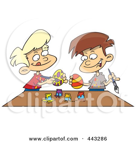 Royalty-Free (RF) Clip Art Illustration of Cartoon Boys Painting Easter Eggs by toonaday