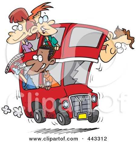 Royalty-Free (RF) Clip Art Illustration of a Cartoon Group Of People On A Double Decker Bus by toonaday