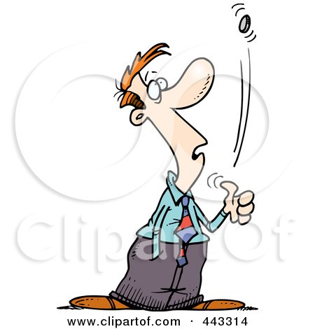 Royalty-Free (RF) Clip Art Illustration of a Cartoon Businessman Flipping A Coin by toonaday