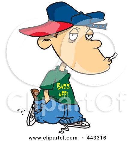 Royalty-Free (RF) Clip Art Illustration of a Cartoon Delinquent Boy Smoking by toonaday