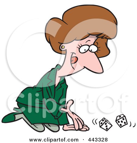 Royalty-Free (RF) Clip Art Illustration of a Cartoon Businesswoman Kneeling And Rolling Dice by toonaday