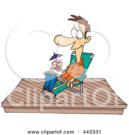 Royalty-Free (RF) Clip Art Illustration of a Cartoon Man Relaxing On A New Deck by toonaday