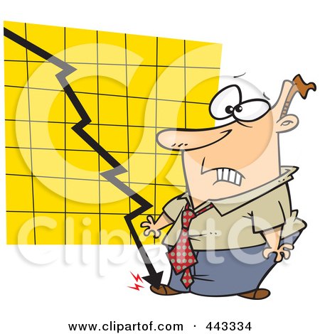 Royalty-Free (RF) Clip Art Illustration of a Cartoon Chart Crashing Into A Businessman's Foo by toonaday