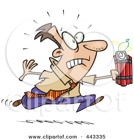 Royalty-Free (RF) Clip Art Illustration of a Cartoon Businessman Running With Dynamite by toonaday