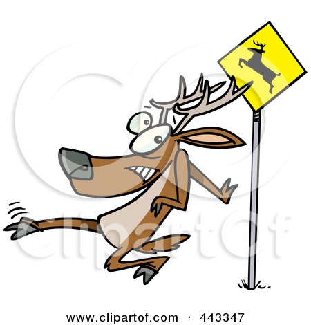 Royalty-Free (RF) Clip Art Illustration of a Cartoon Crossing Deer by toonaday