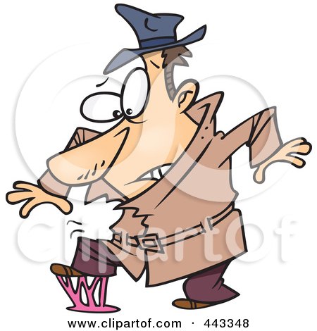 Royalty-Free (RF) Clip Art Illustration of a Cartoon Detective Stepping In Gum by toonaday