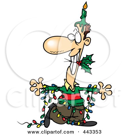 Royalty-Free (RF) Clip Art Illustration of a Cartoon Christmas Man In Lights, With A Candle And Holly by toonaday