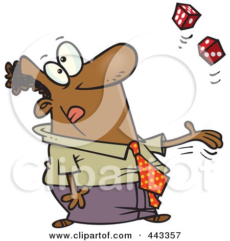 Royalty-Free (RF) Clip Art Illustration of a Cartoon Black Businessman Tossing Dice by toonaday