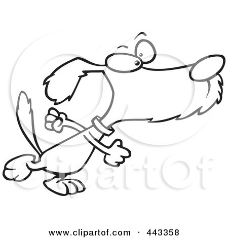 Royalty-Free (RF) Clip Art Illustration of a Cartoon Black And White Outline Design Of A Determined Dog Stomping by toonaday