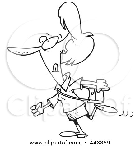 Royalty-Free (RF) Clip Art Illustration of a Cartoon Black And White Outline Design Of A Woman Walking To Her Destination by toonaday