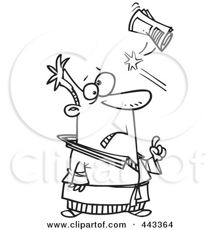 Royalty-Free (RF) Clip Art Illustration of a Cartoon Black And White Outline Design Of A Newspaper Hitting A Man In The Head by toonaday