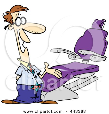 Royalty-Free (RF) Clip Art Illustration of a Cartoon Dentist Gesturing To A Chair by toonaday