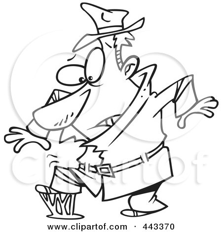 Royalty-Free (RF) Clip Art Illustration of a Cartoon Black And White Outline Design Of A Detective Stepping In Gum by toonaday