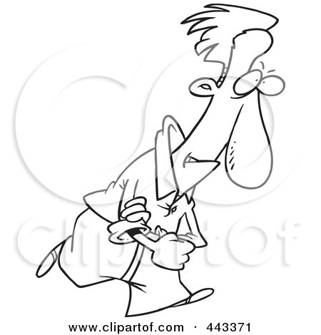 Royalty-Free (RF) Clip Art Illustration of a Cartoon Black And White Outline Design Of A Determined Man Rolling Up His Sleeves by toonaday