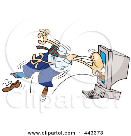 Royalty-Free (RF) Clip Art Illustration of a Cartoon Computer Sucking In A Businessman by toonaday