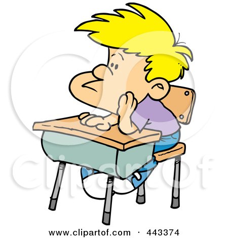 Royalty-Free (RF) Clip Art Illustration of a Cartoon Bored School Boy In Detention by toonaday