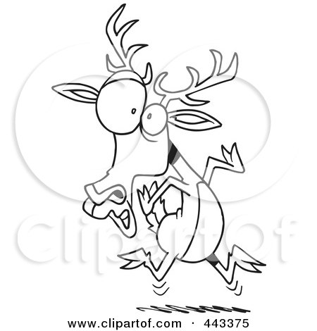 Royalty-Free (RF) Clip Art Illustration of a Cartoon Black And White Outline Design Of A Scared Deer by toonaday